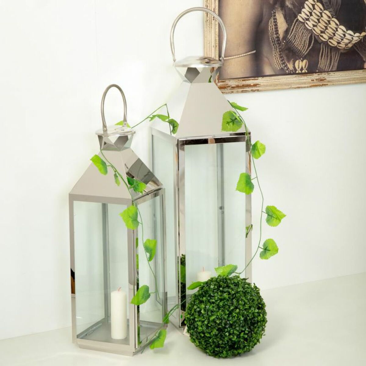 Lykta Alexandra House Living Silver Glas Rostfritt stål 23 x 72 x 24 cm - 3