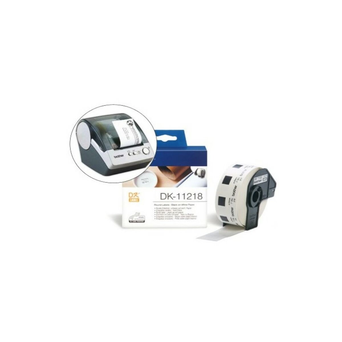 Etiketter till Skrivare Brother DK-11218 Round Labels 24 mm (1000 uds) Vit Svart Svart/Vit - 3