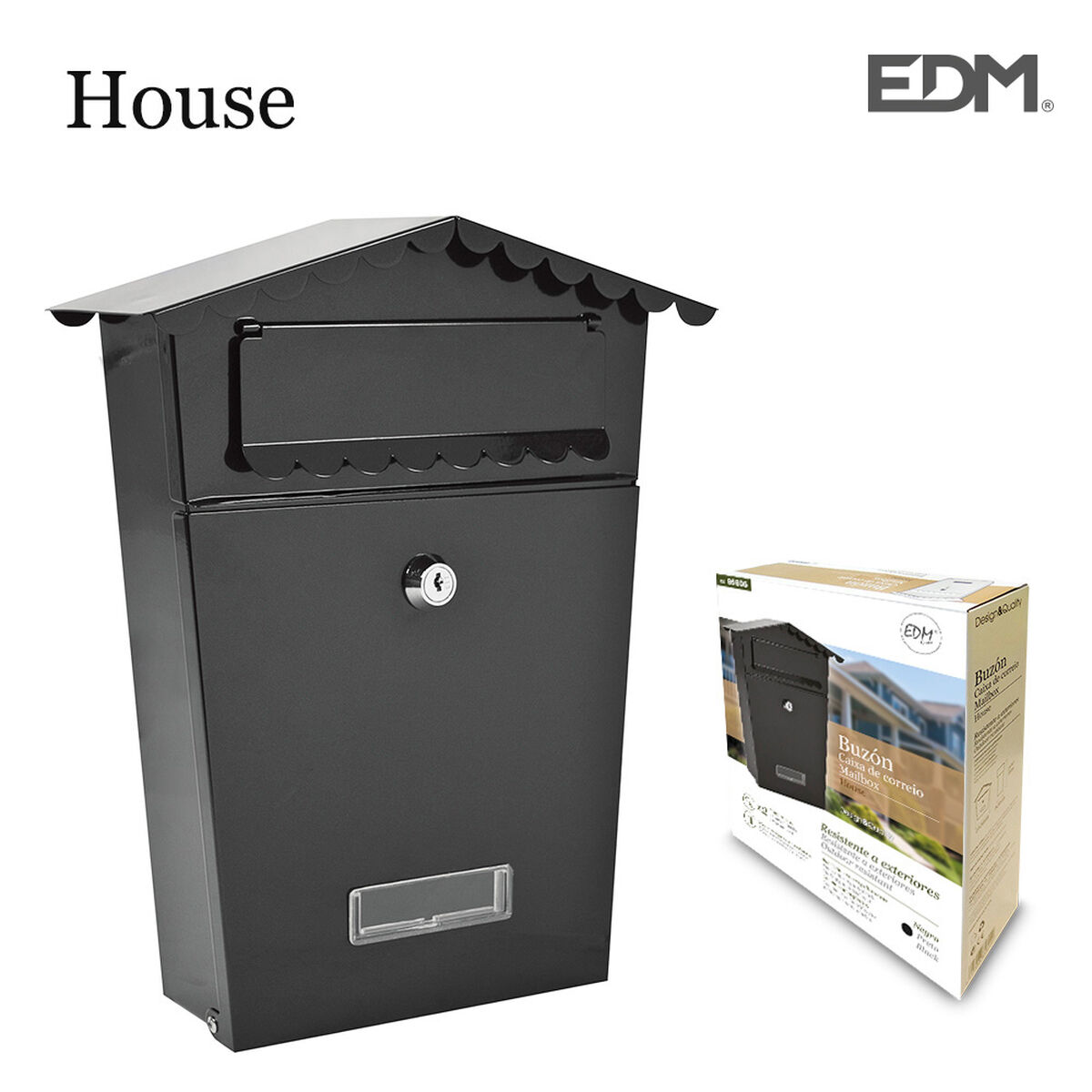 Brevlåda EDM 85805 House Svart Stål 21 x 6 x 30 cm - 4