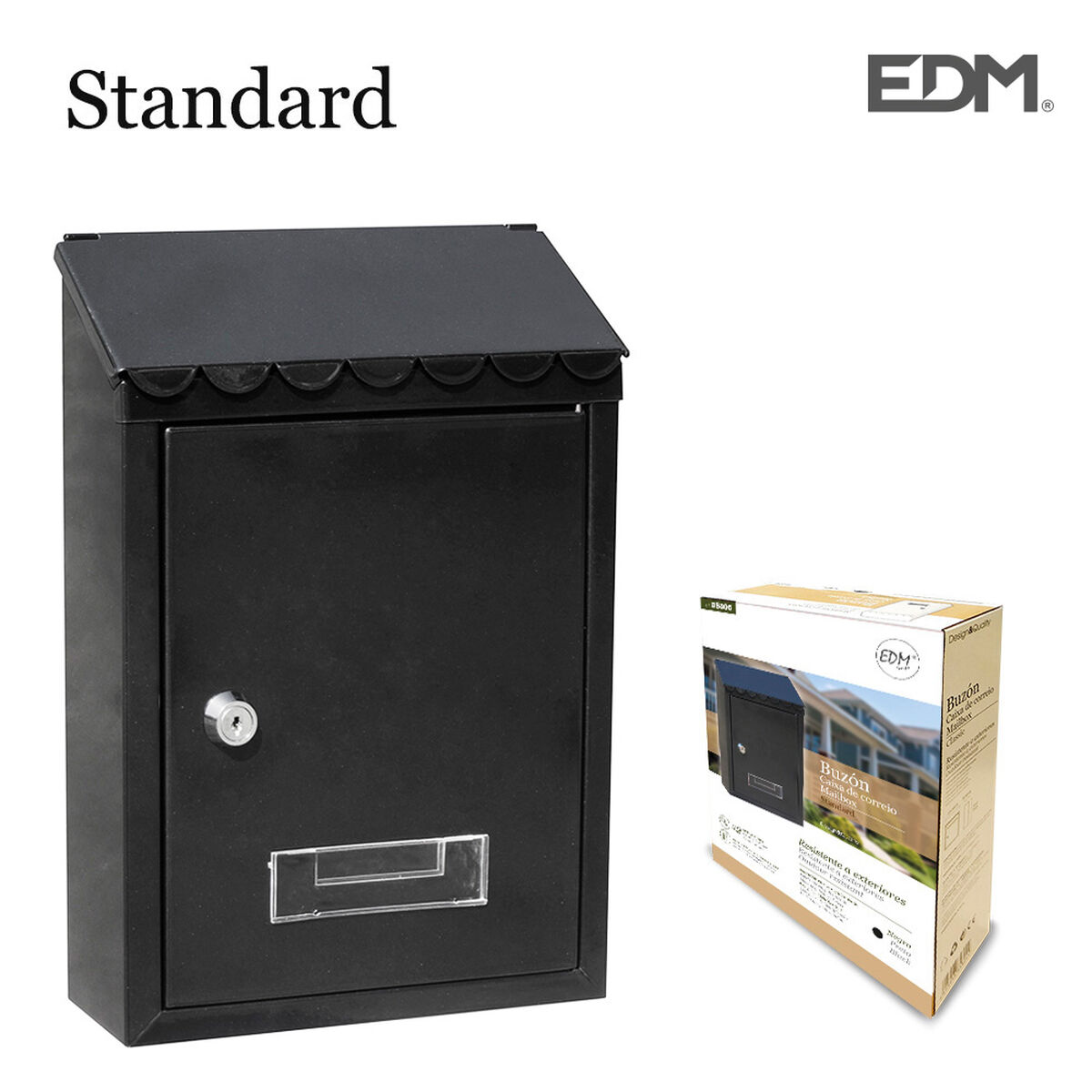 Brevlåda EDM 85806 Standard Svart Stål 21 x 6 x 30 cm - 4