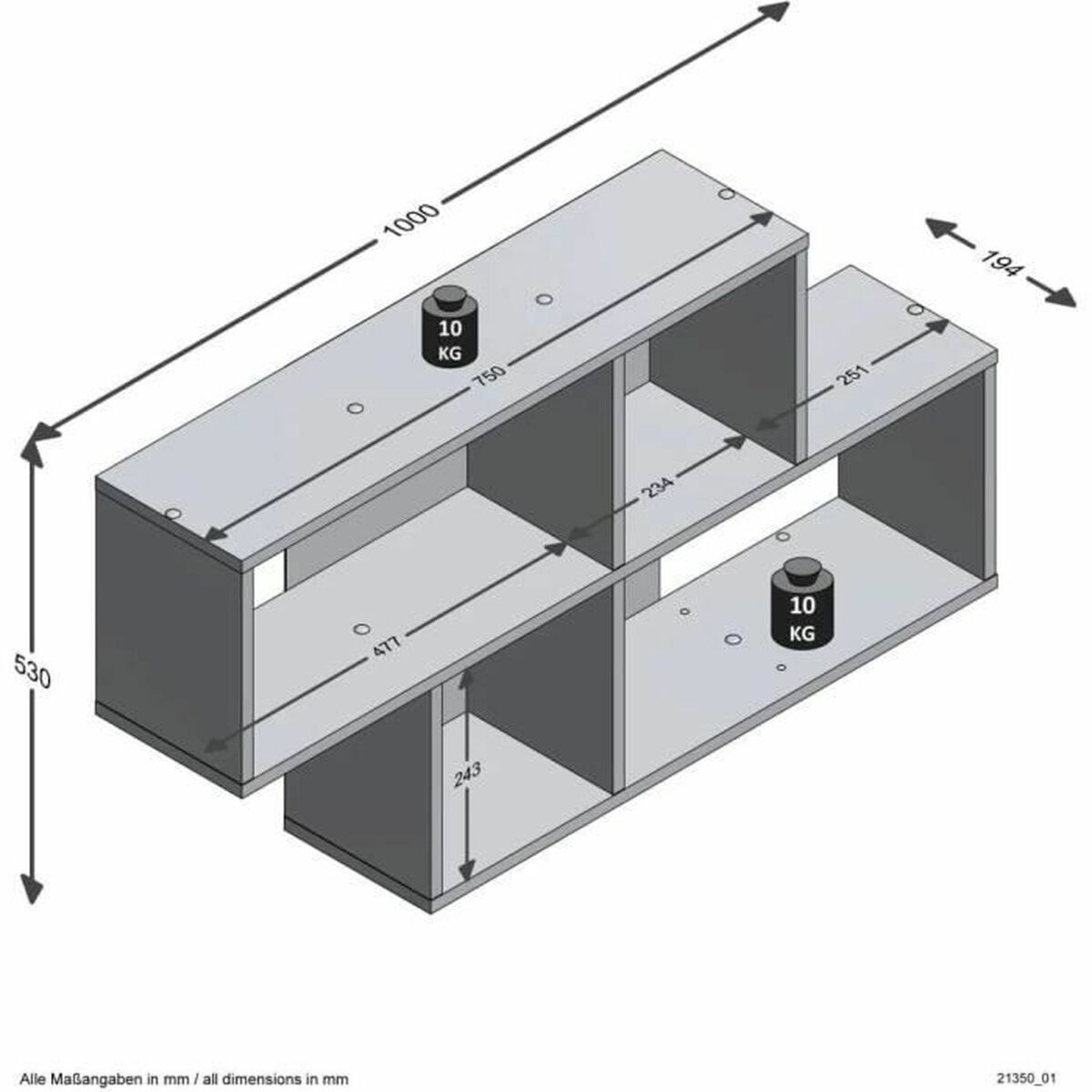 Hyllor FMD Antracitgrå 100 x 53 x 19,5 cm - 2