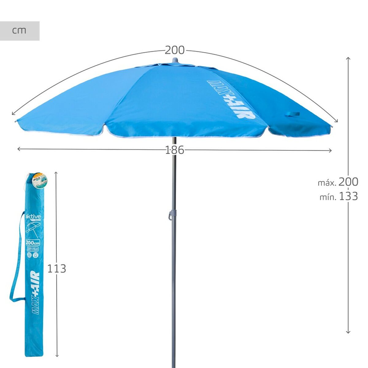 Paraply Aktive Blå Ø 200 cm 200 x 200 x 200 cm 200 x 198,5 x 200 cm UV50 (6 antal) - 12