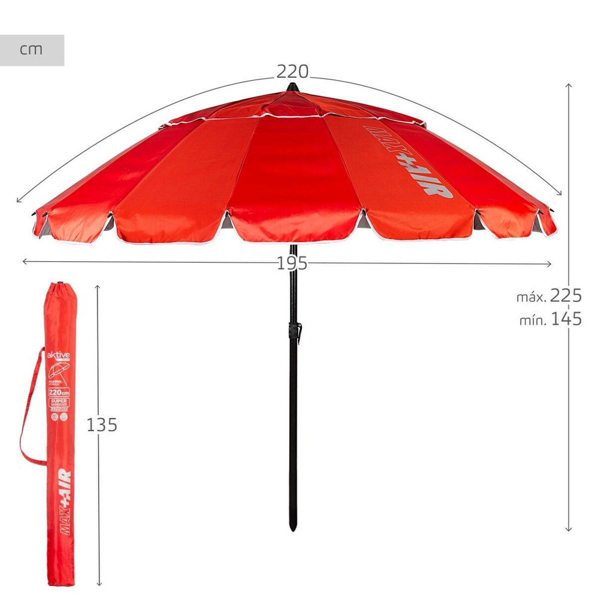 Paraply Aktive Röd 220 x 215 x 220 cm 220 x 225 x 220 cm (6 antal) - 5