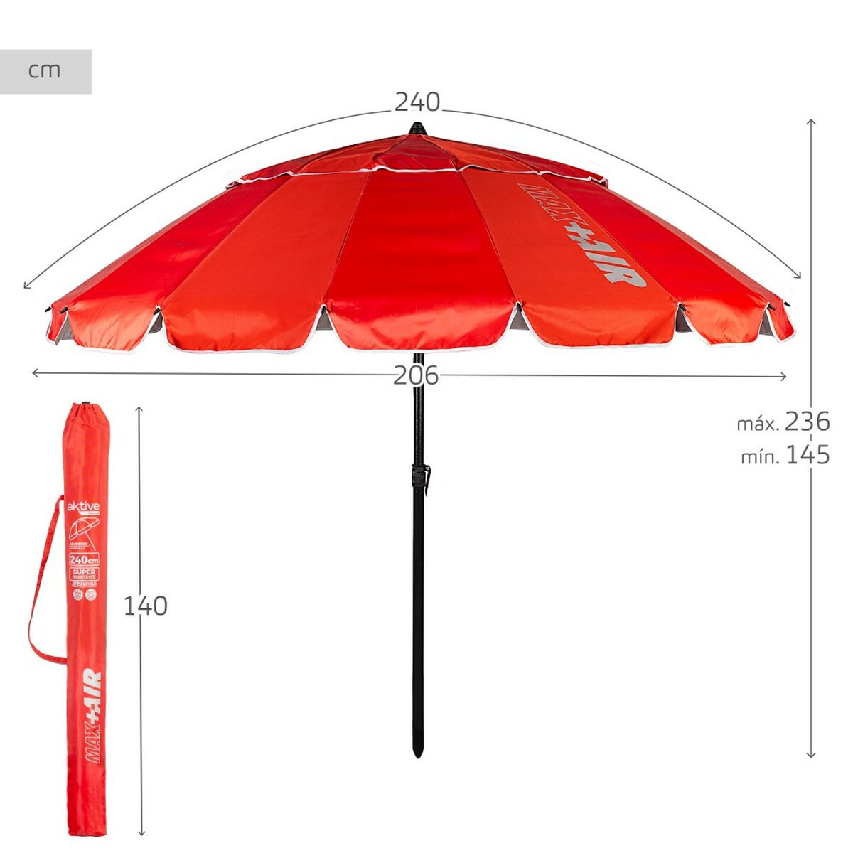 Paraply Aktive Röd 240 x 235 x 240 cm (6 antal) - 5