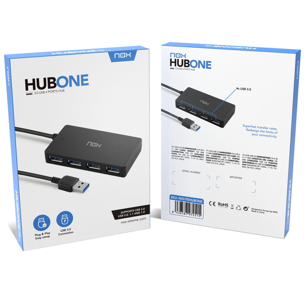 USB-HUB Nox-Xtreme NXLITEHUBONE USB x 4 Svart - 2