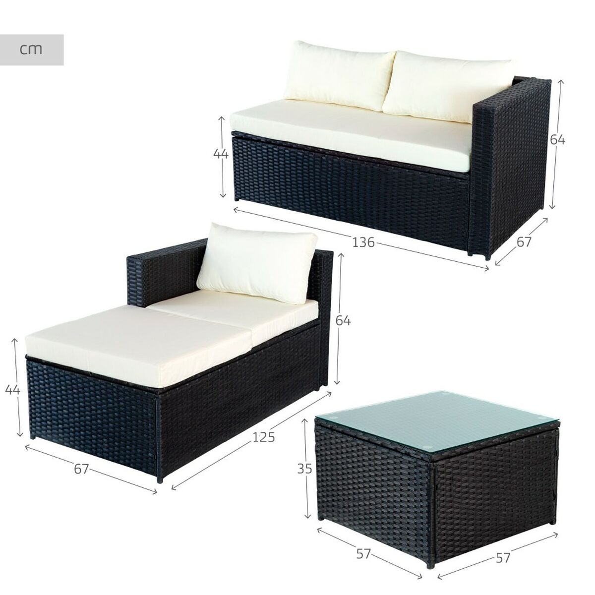 Trädgårdsmöbler Aktive 3-mans soffa Sidobord 203 x 125 x 64 cm - 12