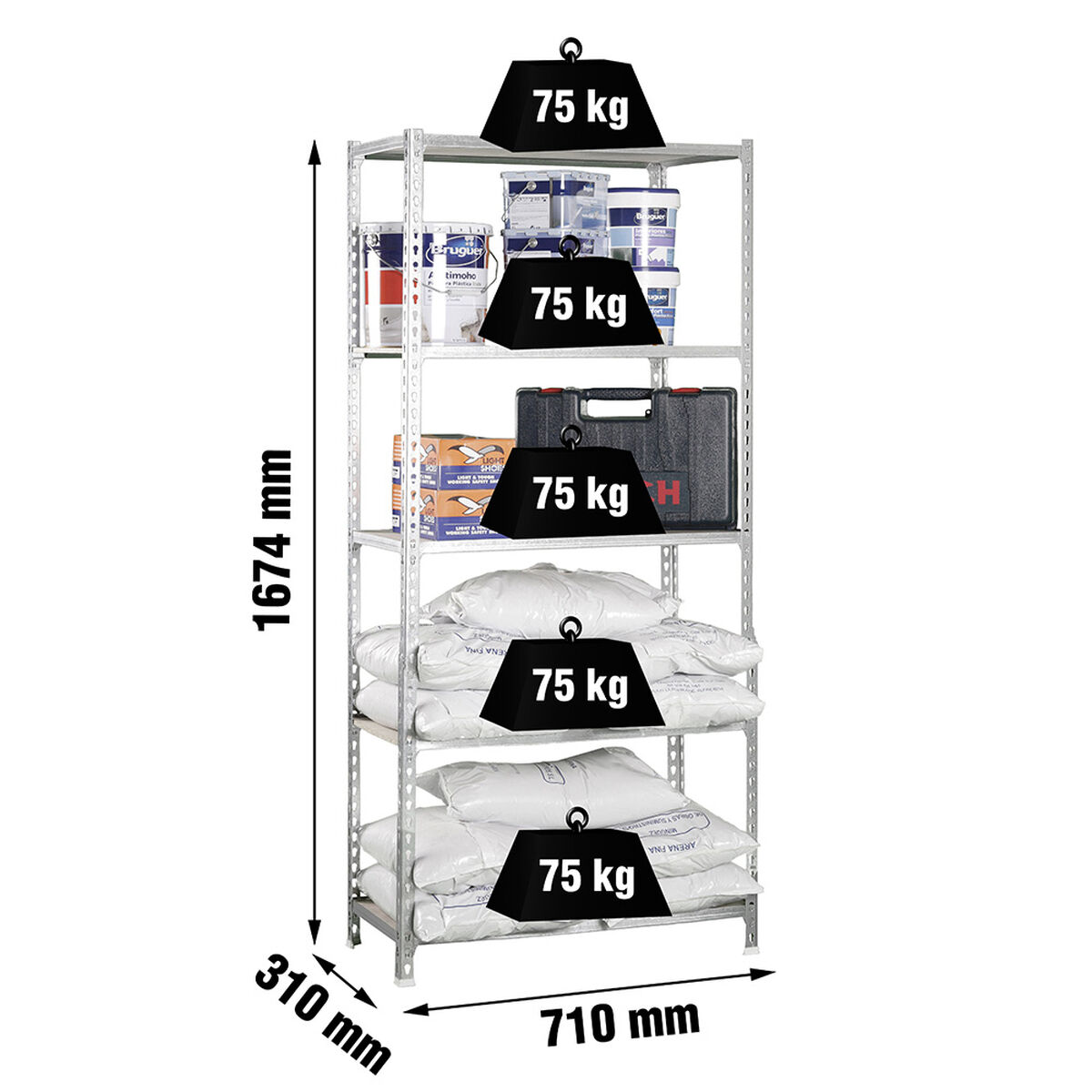 Bokhylla Simon Rack Trä 167,4 X 71 X 31 CM Grå 5 Hyllor - 3