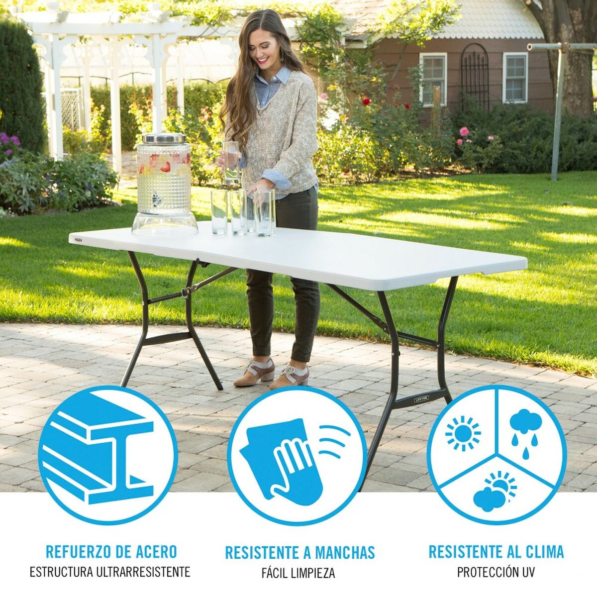 Fällbord Lifetime Vit 185 x 74 x 76 cm Stål Plast - 4