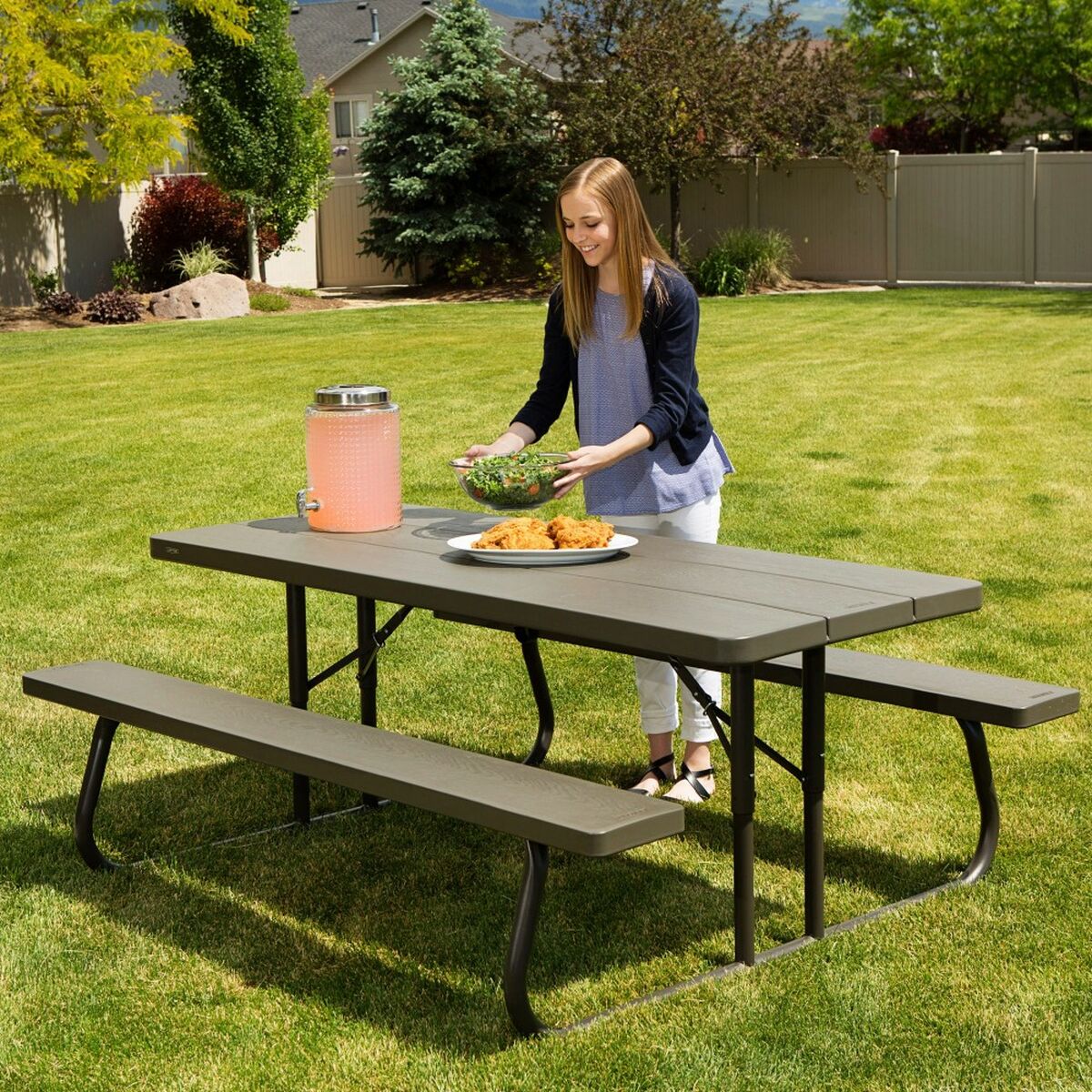Fällbord Lifetime Trä Brun Picknick Stål Plast 183 x 74 x 145 cm - 6