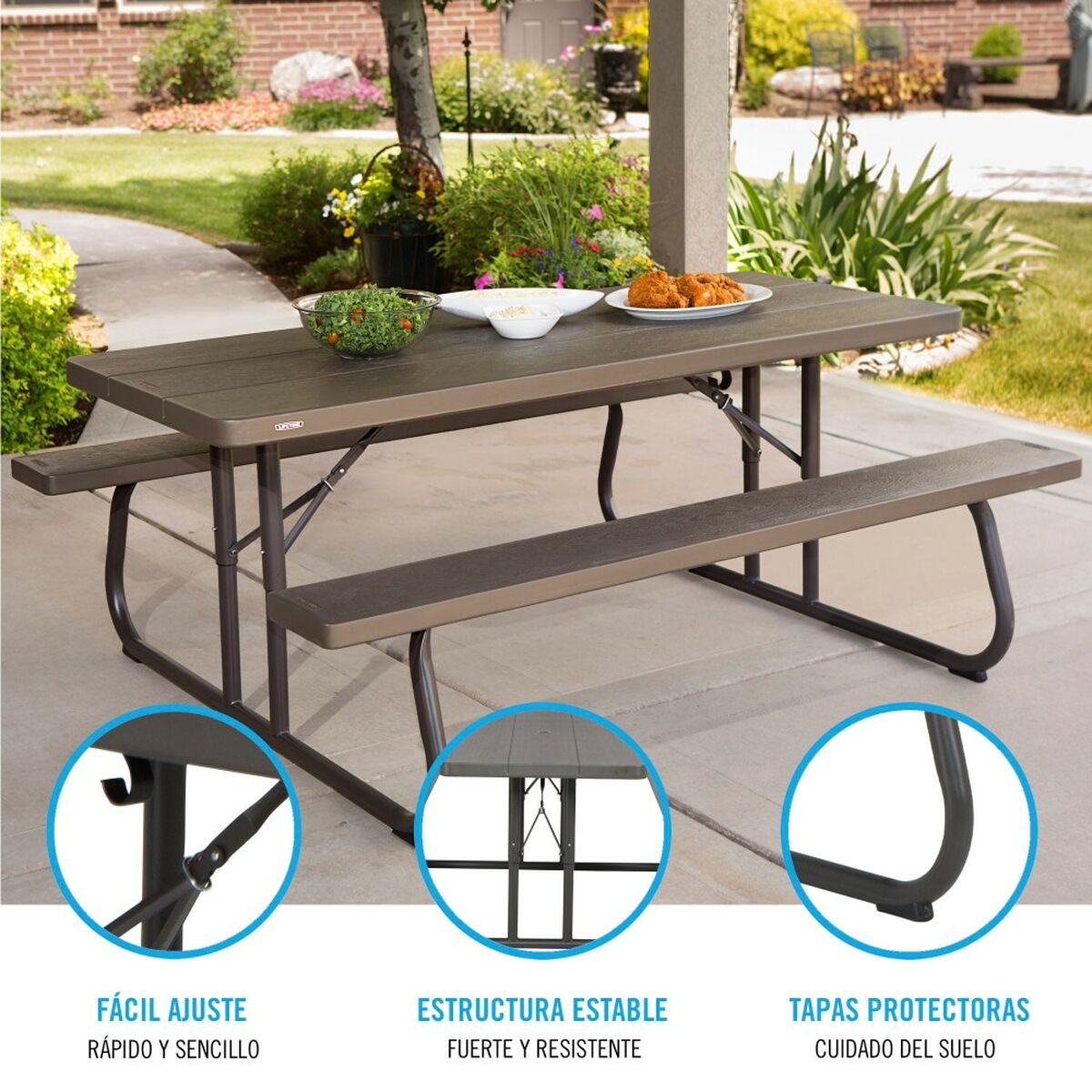Fällbord Lifetime Trä Brun Picknick Stål Plast 183 x 74 x 145 cm - 3