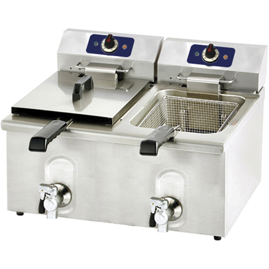 Elektrisk fritös kap.&nbsp;olja 8 + 8 lt med oljeavtappning - bänkmodell