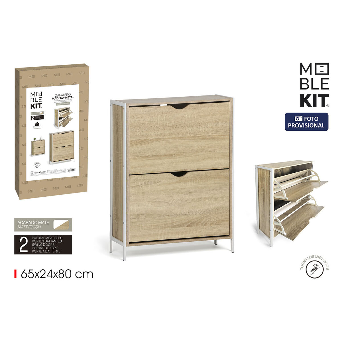 Skoställ MobleKit Vit Brun Trä Metall 65 x 24 x 80 cm - 2