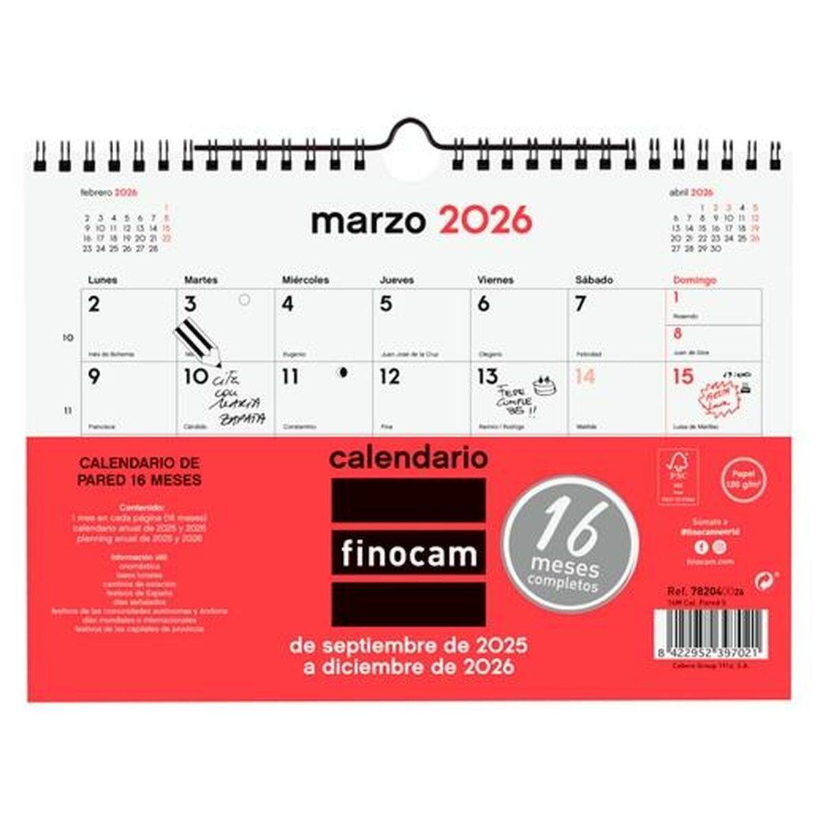 Väggkalender Finocam Papper 2025-2026 21 x 15 cm