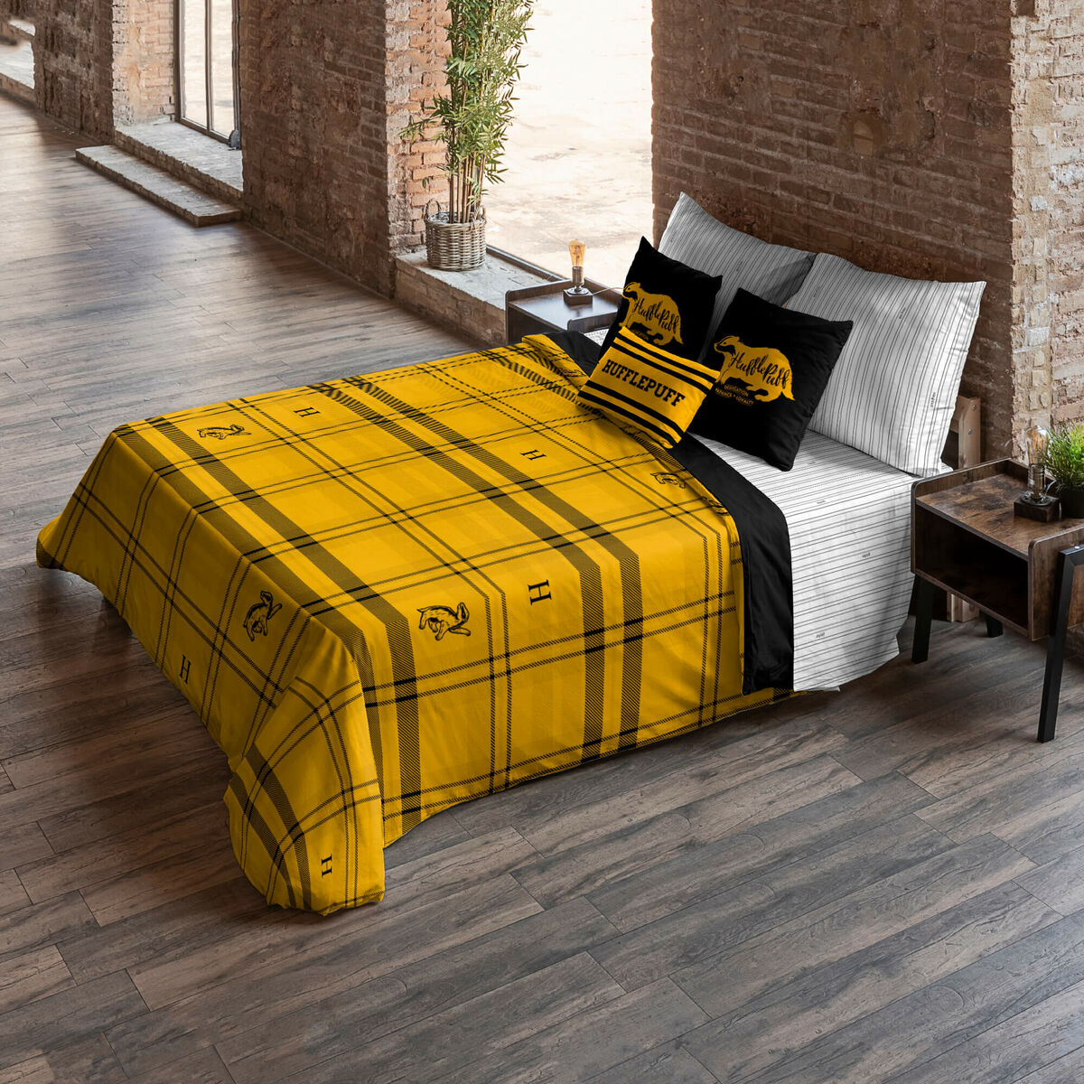 Påslakan Harry Potter Hufflepuff Gul Multicolour 175 Trådar 240 x 220 cm Säng 150/160 - 4