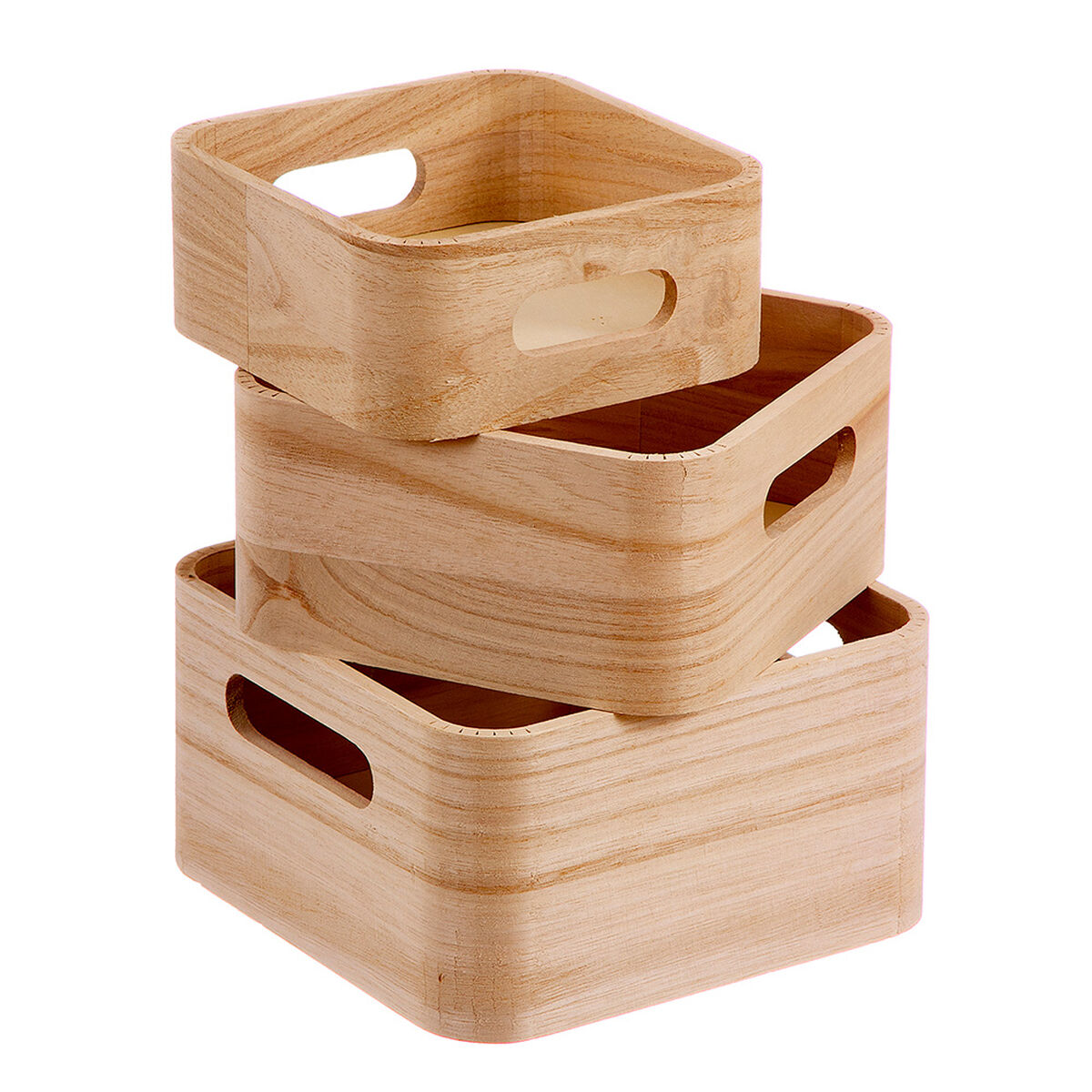 Set med stapelbara förvaringslådor Caison Naturell Trä 18,5 x 18,5 x 10 cm 3 Delar