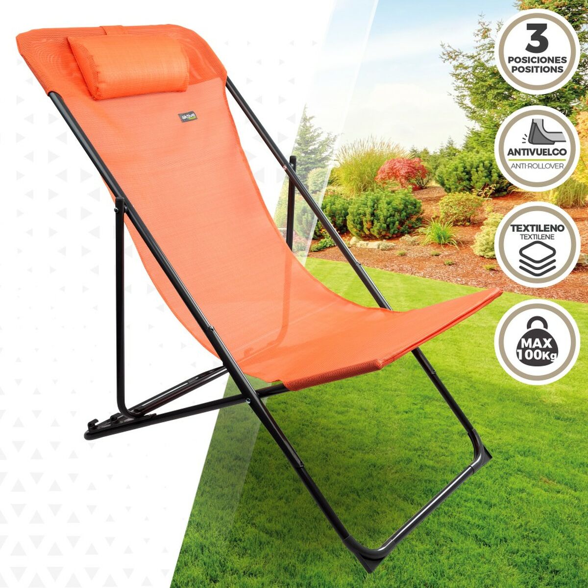Lutbar vilstol Aktive Orange 53 x 87 x 78 cm (4 antal) - 3