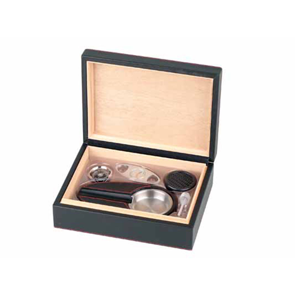 Humidorset Svart läder