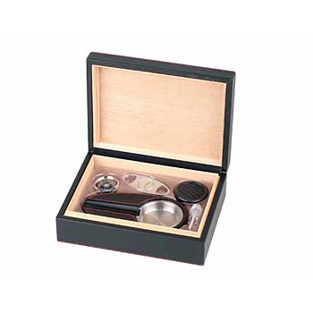 Humidorset Svart läder