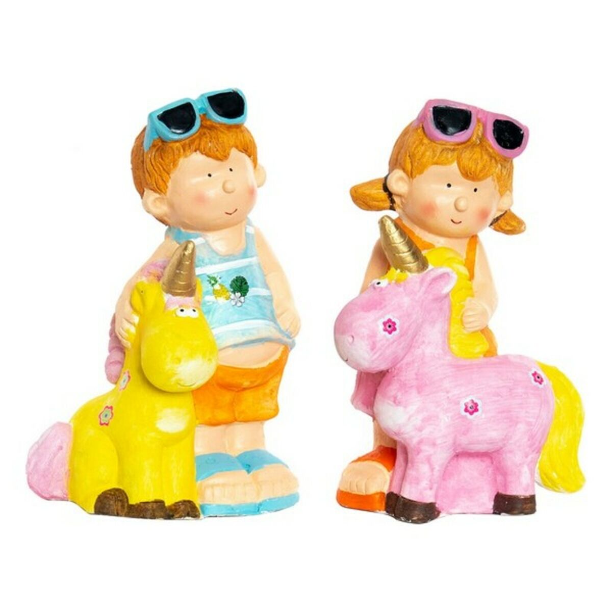 Prydnadsfigur DKD Home Decor Blå Rosa Pojkar Enhörning Medelhavs 23 x 19 x 40 cm (2 antal) - 10
