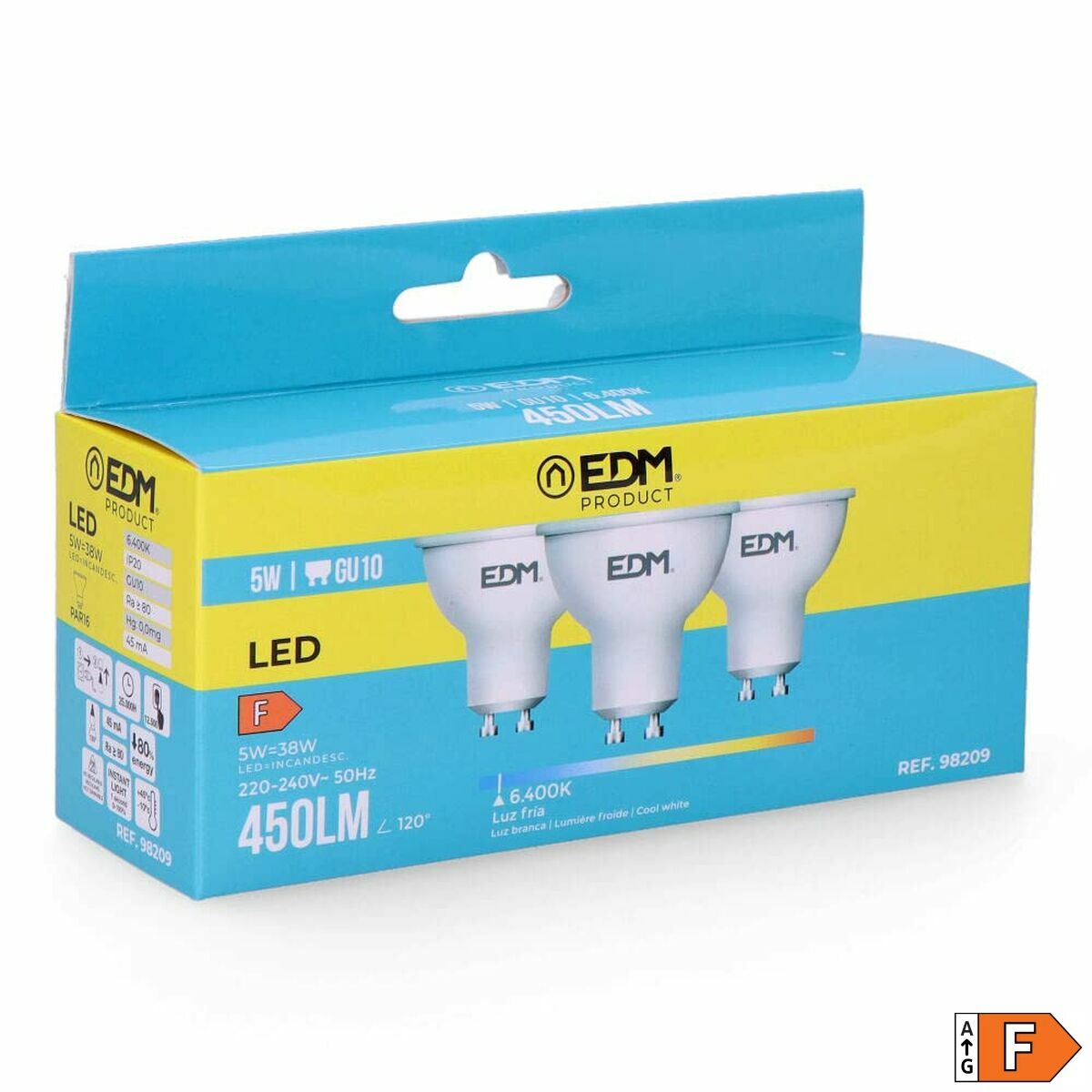 Förpackning med 3 LED-lampor EDM 98209 F 5 W 45 W 38 W GU10 450 lm Ø 5 x 5,5 cm (6400 K) - 2