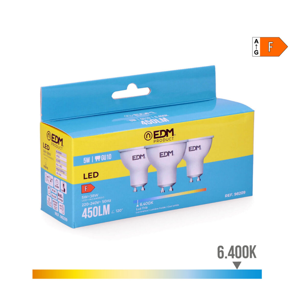 Förpackning med 3 LED-lampor EDM 98209 F 5 W 45 W 38 W GU10 450 lm Ø 5 x 5,5 cm (6400 K) - 4