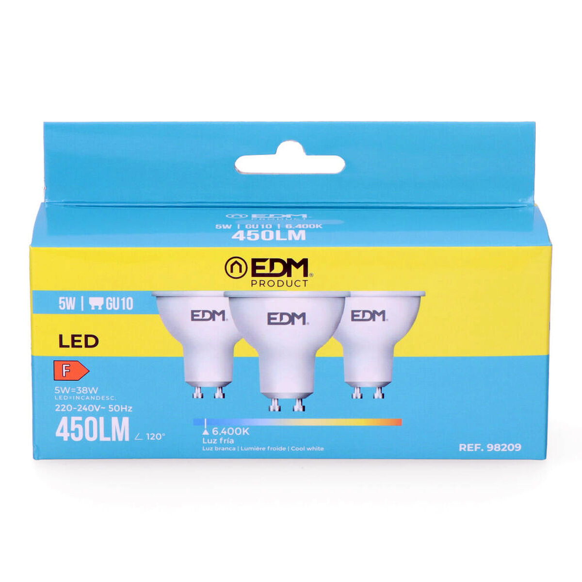 Förpackning med 3 LED-lampor EDM 98209 F 5 W 45 W 38 W GU10 450 lm Ø 5 x 5,5 cm (6400 K) - 3