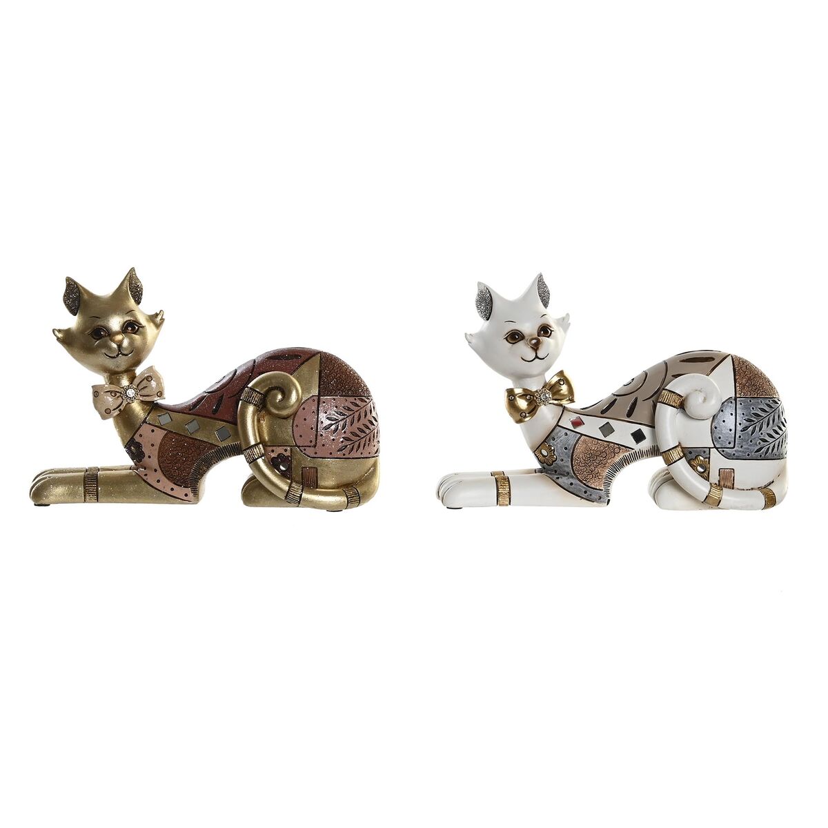 Prydnadsfigur DKD Home Decor Vit Gyllene Katt 22,5 x 8 x 15 cm (2 antal) - 4