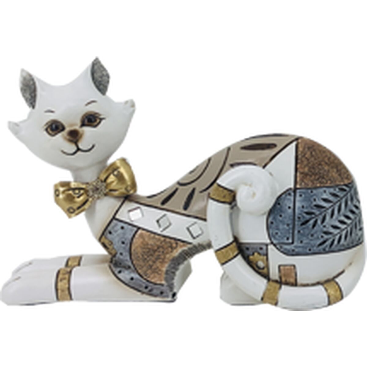 Prydnadsfigur DKD Home Decor Vit Gyllene Katt 22,5 x 8 x 15 cm (2 antal) - 2