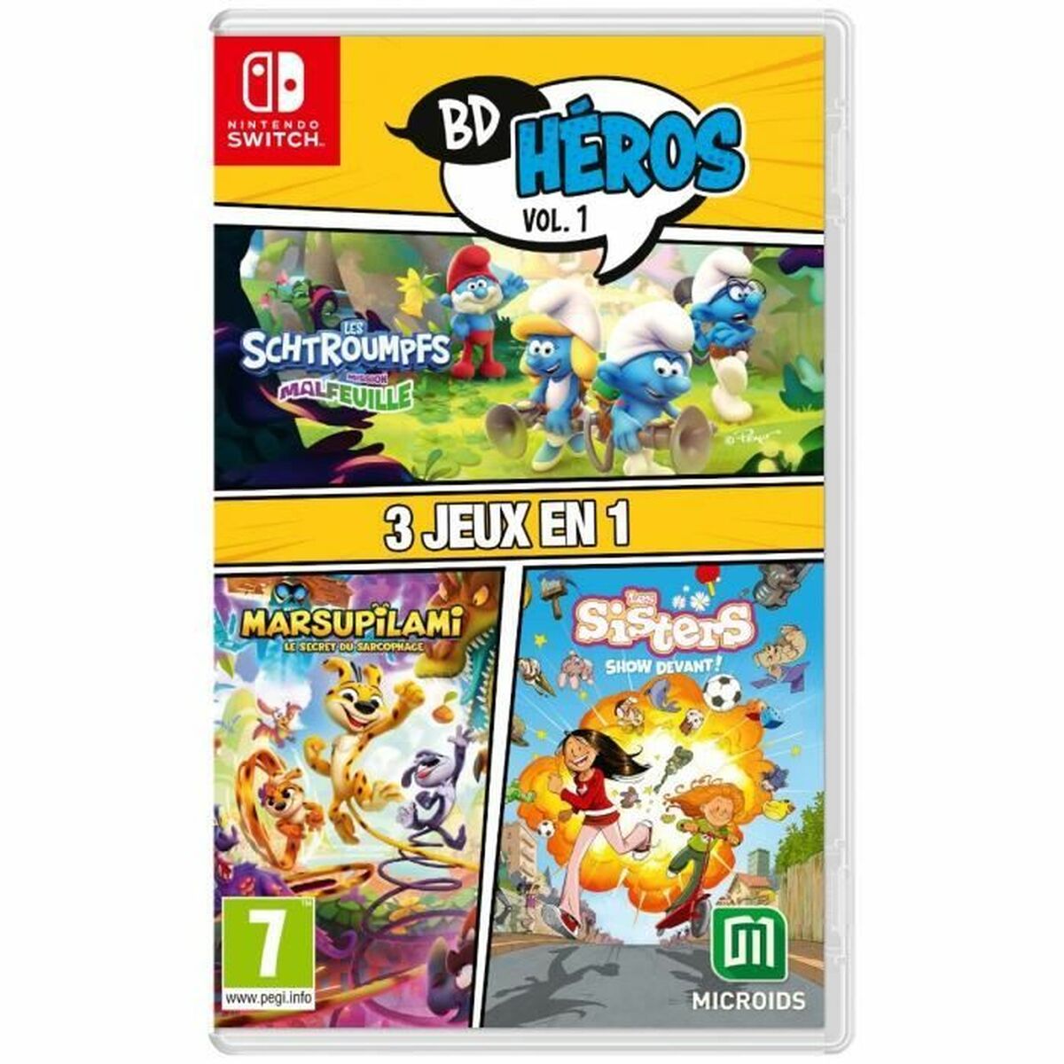 TV-spel för Switch Microids 3 in 1: Marsupilami + Les Sisters + The Smurfs: Village Party (FR)