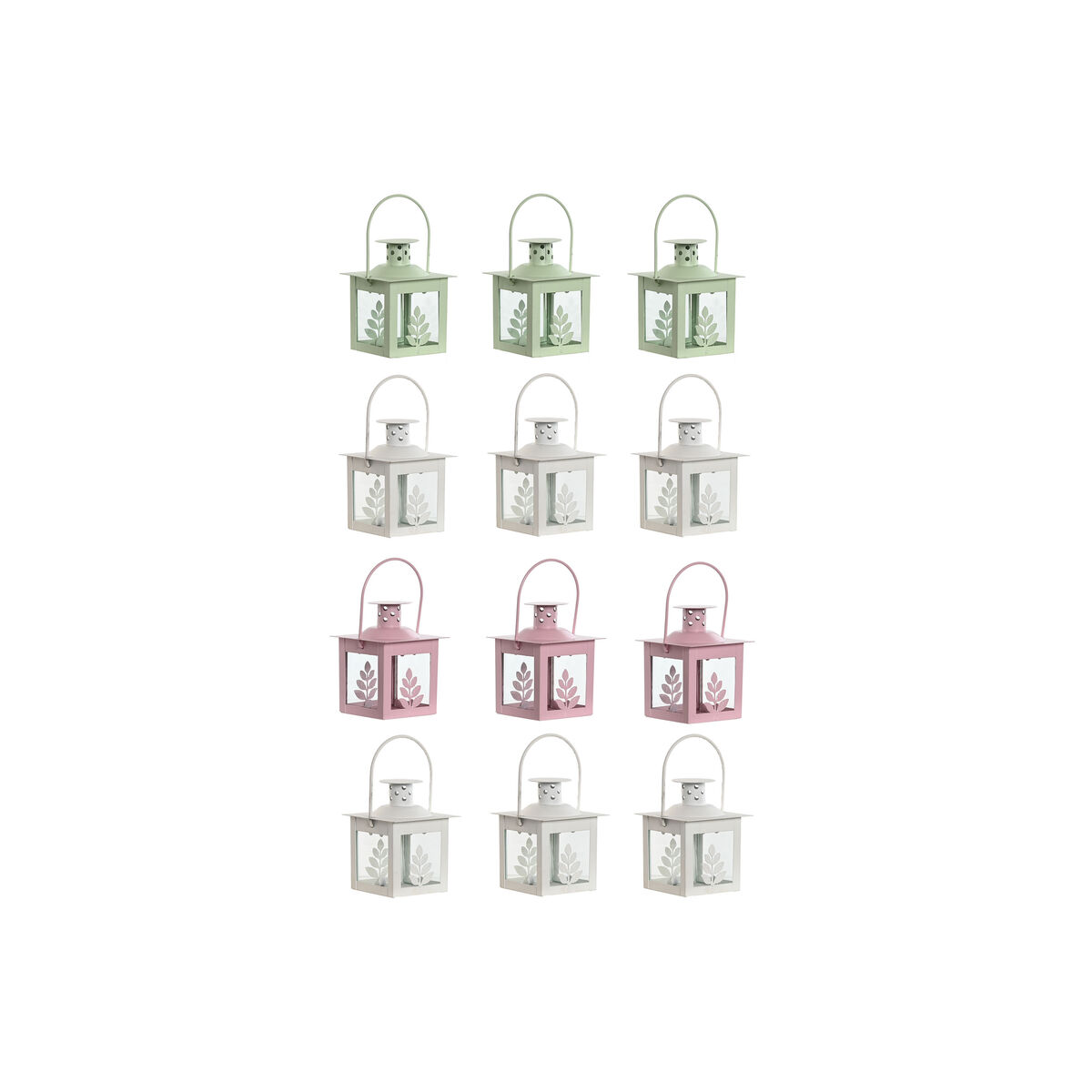 Lyktsats Home ESPRIT Vit Grön Rosa Glas Järn Shabby Chic 7 x 7 x 10 cm (3 Delar) (4 antal)