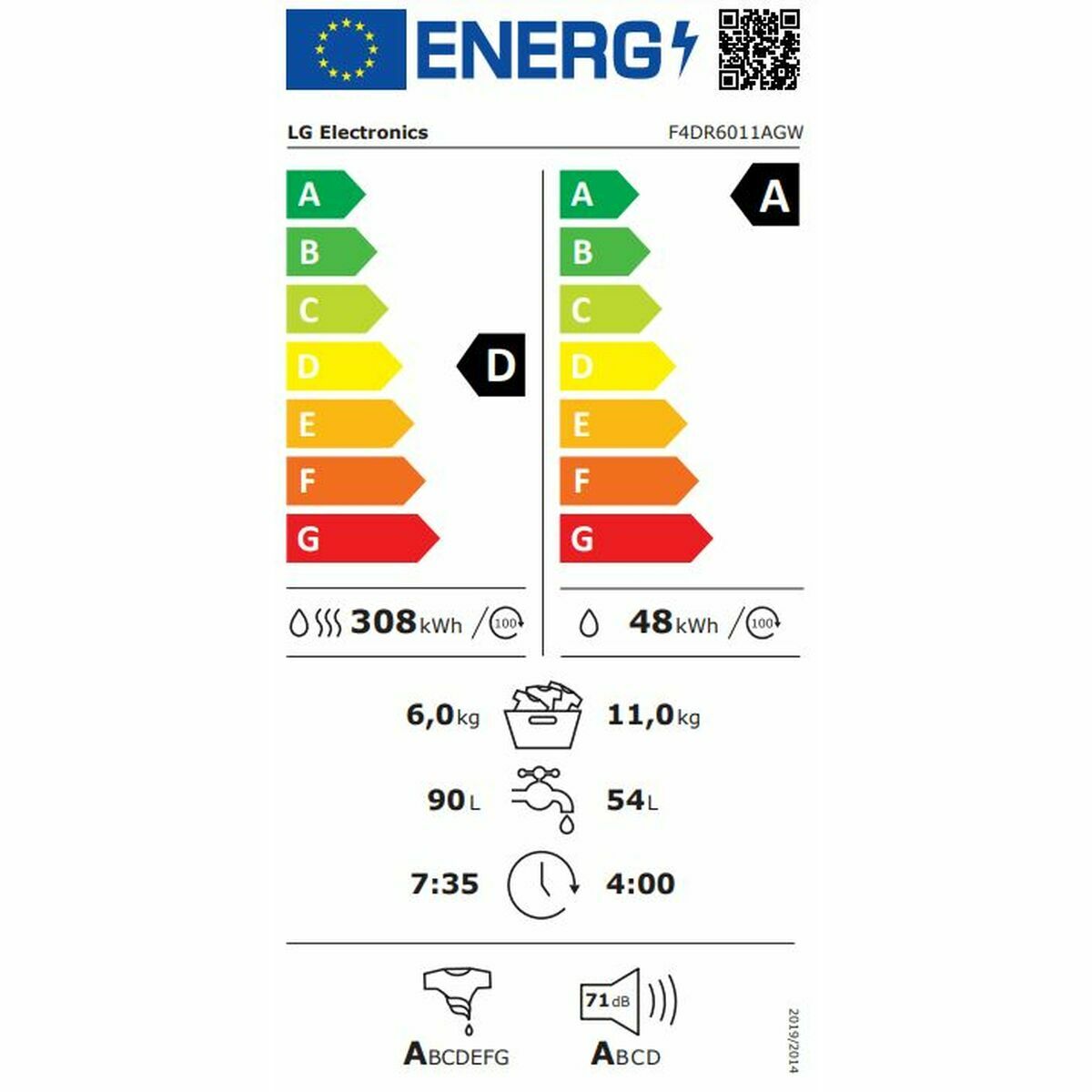 Smart Tvättmaskin-Torktumlare LG F4DR6011AGW 11 kg/6 kg 1400 rpm - 2
