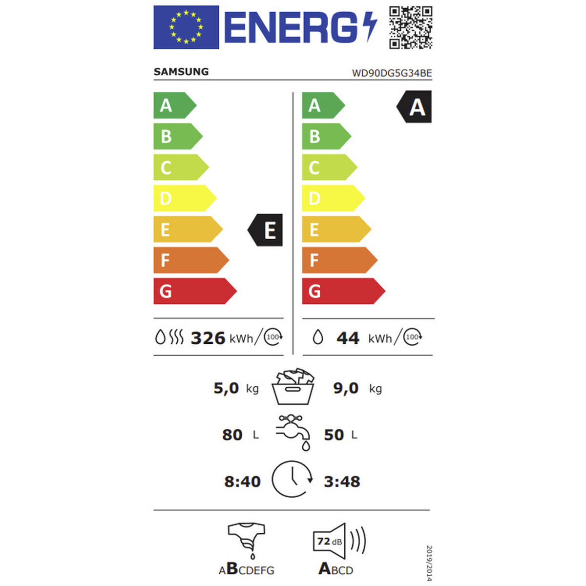 Washer - Dryer Samsung WD90DG5G34BEEC 1400 rpm 9kg / 6kg - 2