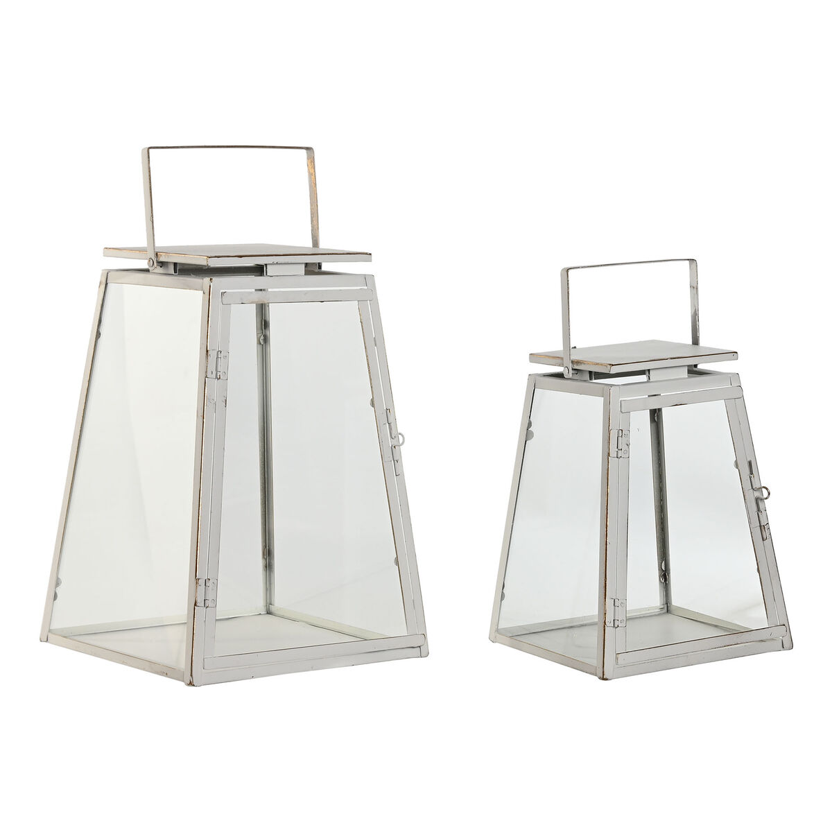 Lyktsats Home ESPRIT Vit Gyllene Metall Glas Modern 26 x 26 x 38,5 cm (2 Delar)