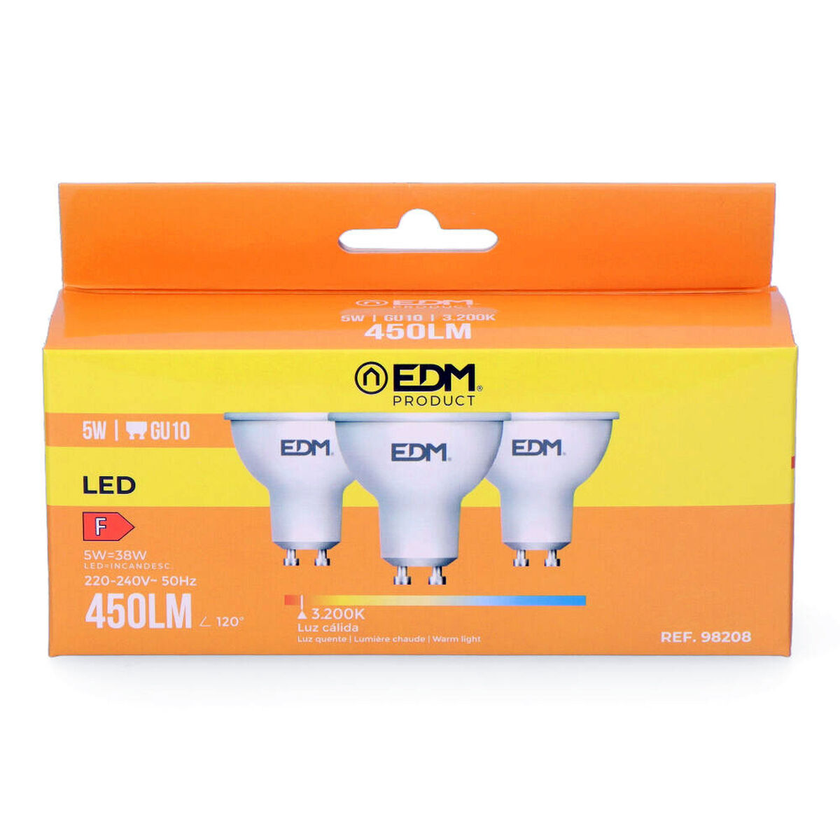 Förpackning med 3 LED-lampor EDM 98208 F 5 W 45 W GU10 450 lm Ø 5 x 5,5 cm (3200 K) - 3