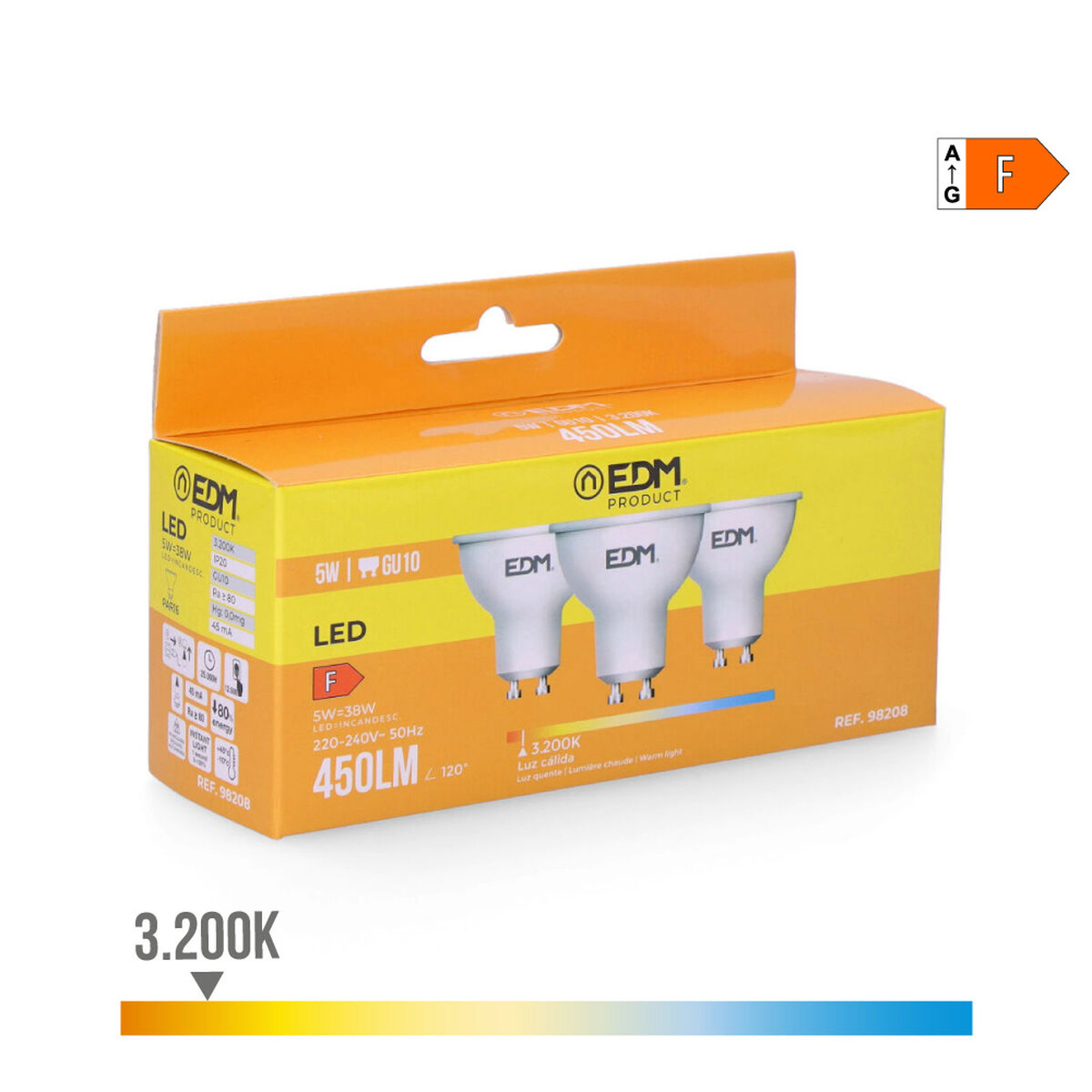 Förpackning med 3 LED-lampor EDM 98208 F 5 W 45 W GU10 450 lm Ø 5 x 5,5 cm (3200 K) - 4