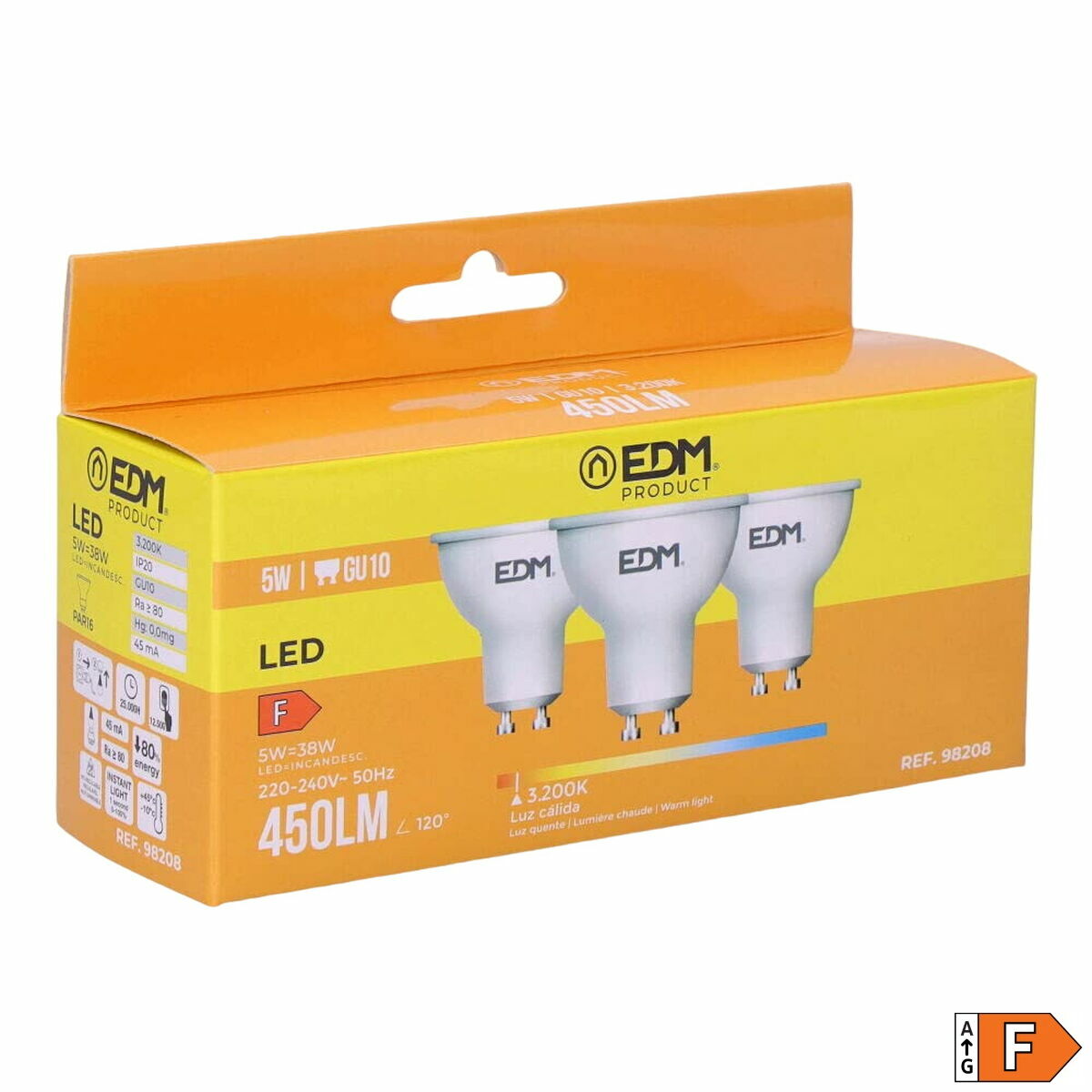Förpackning med 3 LED-lampor EDM 98208 F 5 W 45 W GU10 450 lm Ø 5 x 5,5 cm (3200 K) - 2