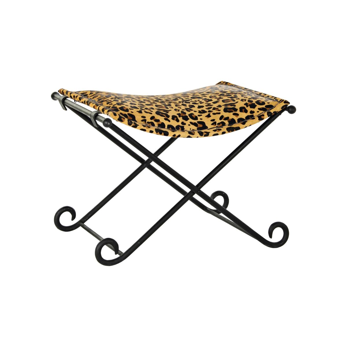 Fotpall DKD Home Decor Svart Metall Brun Läder Leopard (55 x 45 x 41 cm) - 9