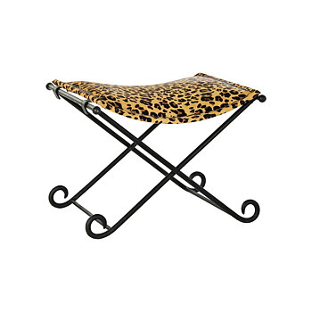 Fotpall DKD Home Decor Svart Metall Brun Läder Leopard (55 x 45 x 41 cm)