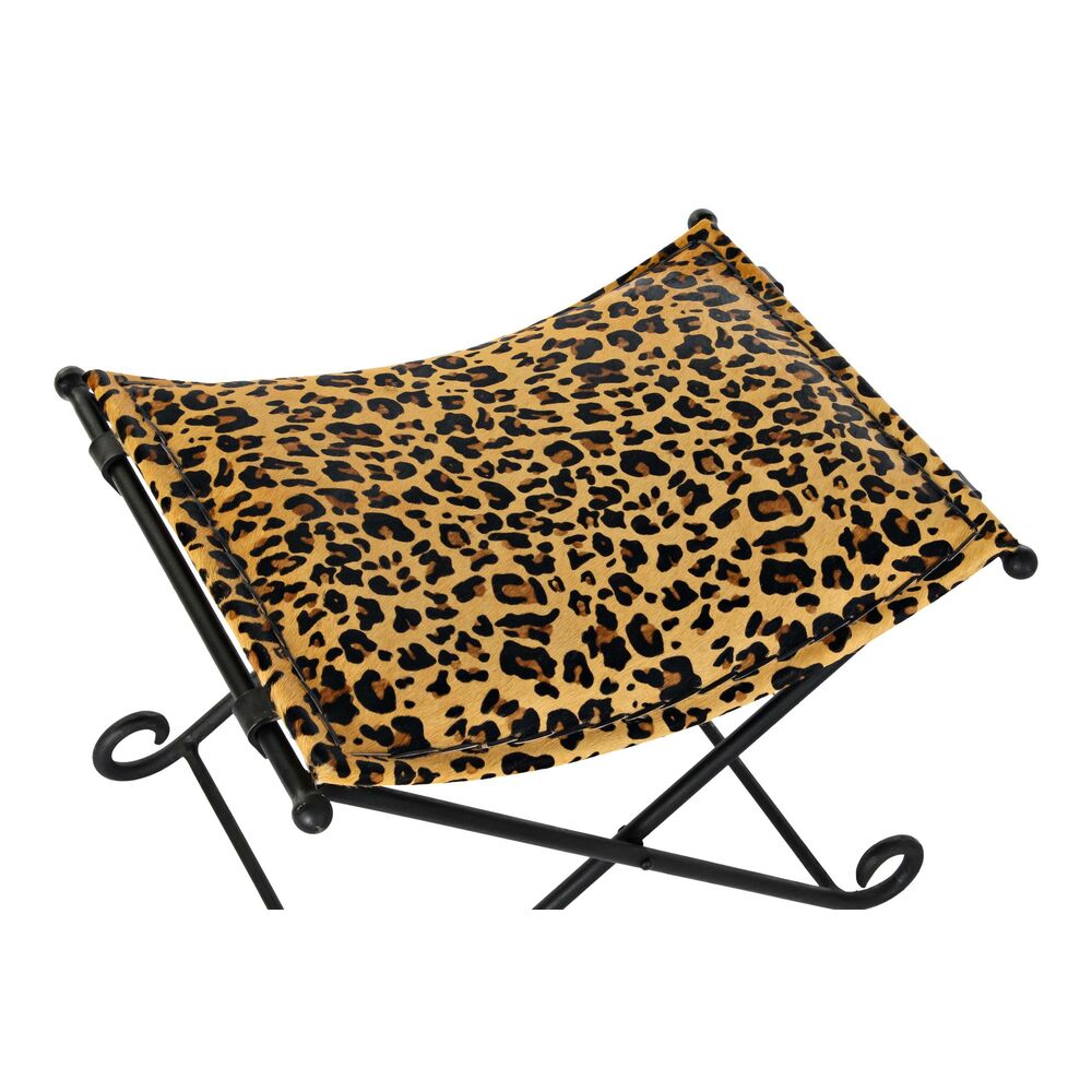 Fotpall DKD Home Decor Svart Metall Brun Läder Leopard (55 x 45 x 41 cm) - 3