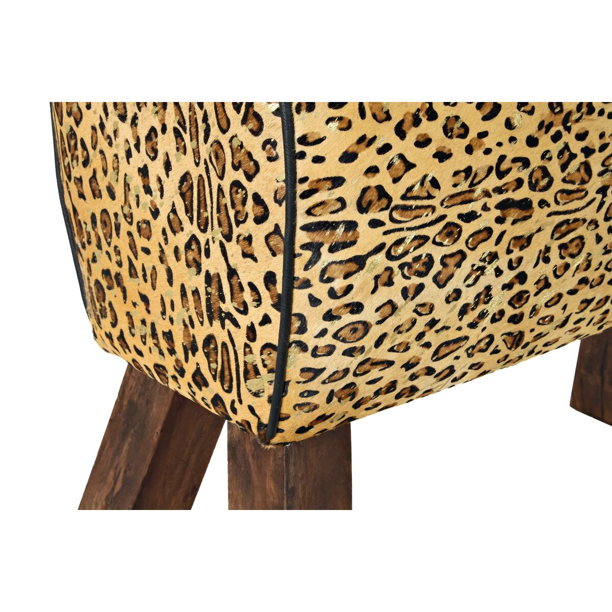 Fotpall DKD Home Decor Svart Trä Brun Läder Leopard (67 x 30 x 51 cm) - 2