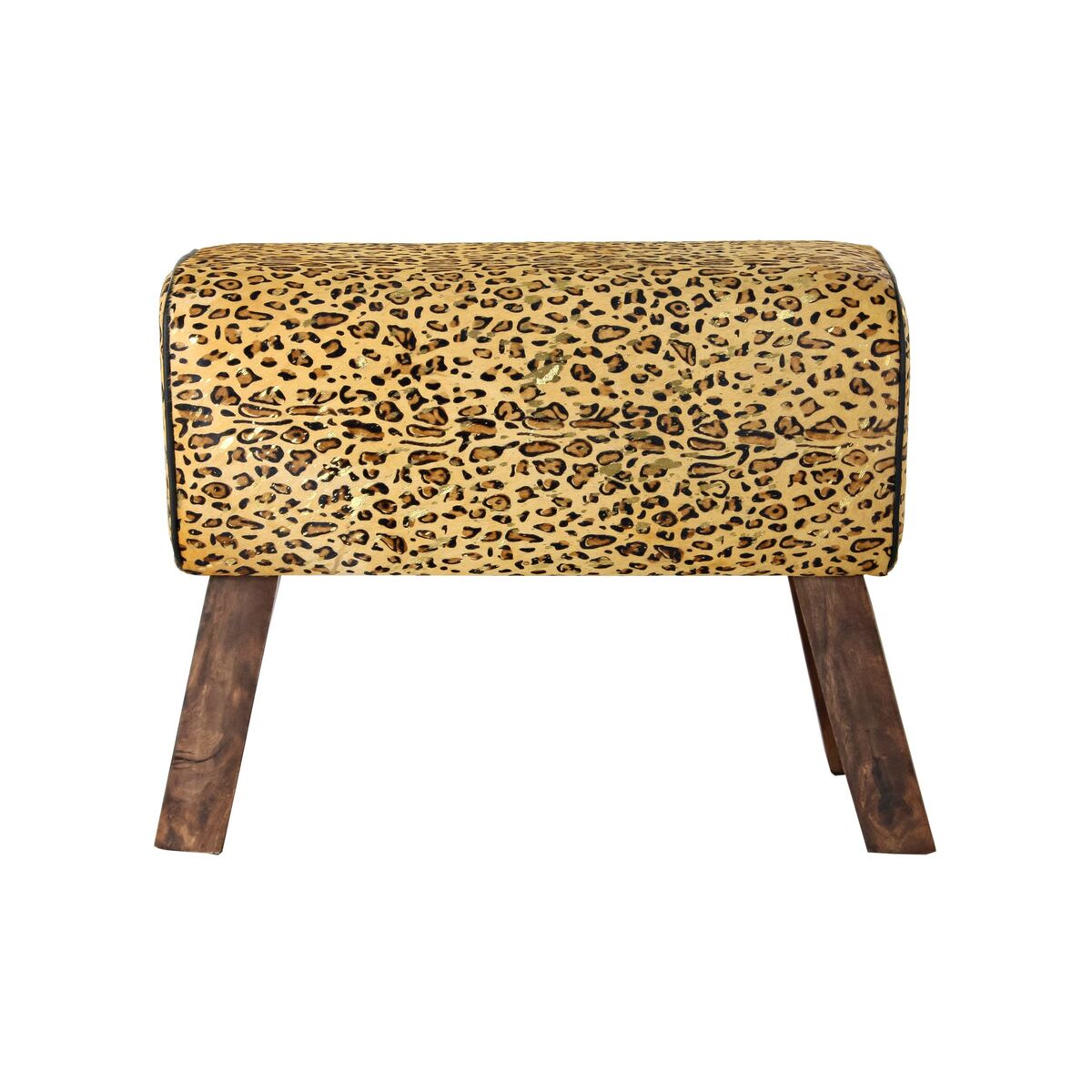 Fotpall DKD Home Decor Svart Trä Brun Läder Leopard (67 x 30 x 51 cm) - 11