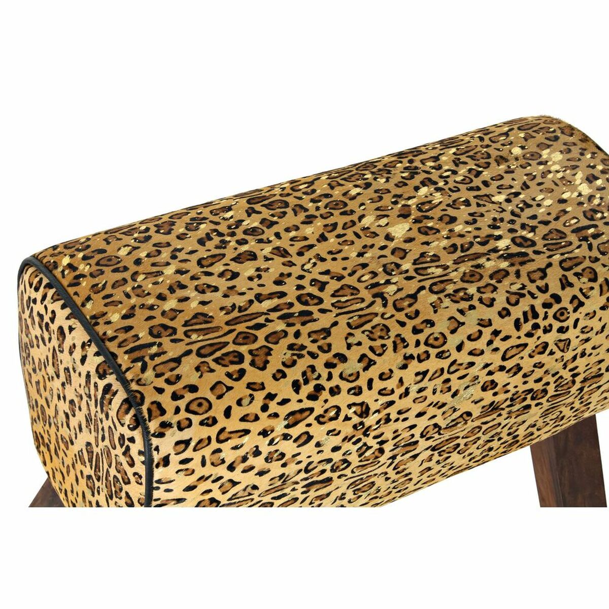 Fotpall DKD Home Decor Svart Trä Brun Läder Leopard (67 x 30 x 51 cm) - 8