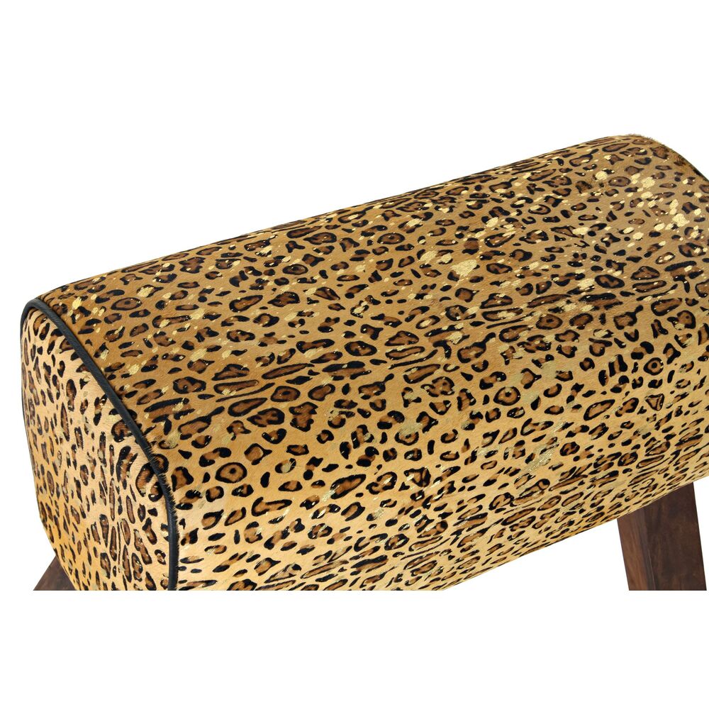 Fotpall DKD Home Decor Svart Trä Brun Läder Leopard (67 x 30 x 51 cm) - 4