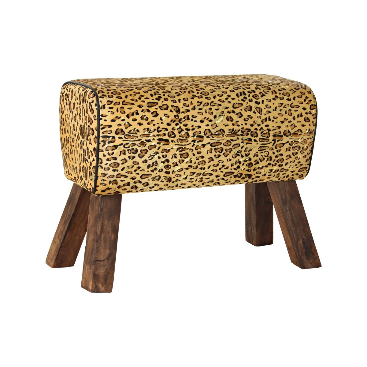 Fotpall DKD Home Decor Svart Trä Brun Läder Leopard (67 x 30 x 51 cm) - 5