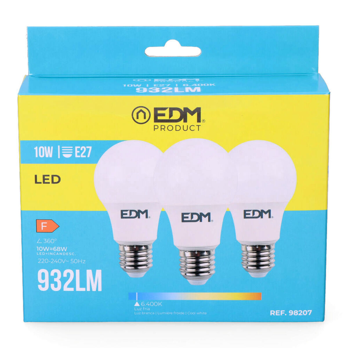 Förpackning med 3 LED-lampor EDM 98207 F 60 W 10 W 68 W E27 810 Lm 932 Lm Ø 6 x 10,8 cm (6400 K) - 2
