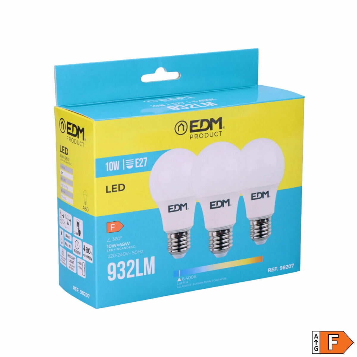 Förpackning med 3 LED-lampor EDM 98207 F 60 W 10 W 68 W E27 810 Lm 932 Lm Ø 6 x 10,8 cm (6400 K) - 5