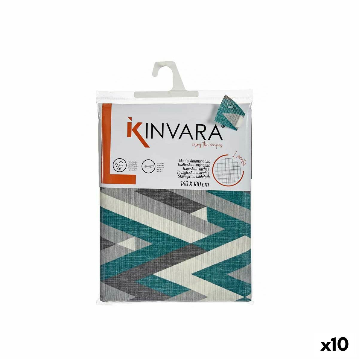 Fläckresistent bordsduk Kinvara Grön Grå Tunn kanvas Anti-fläckar Ränder 140 x 180 cm (10 antal) - 3