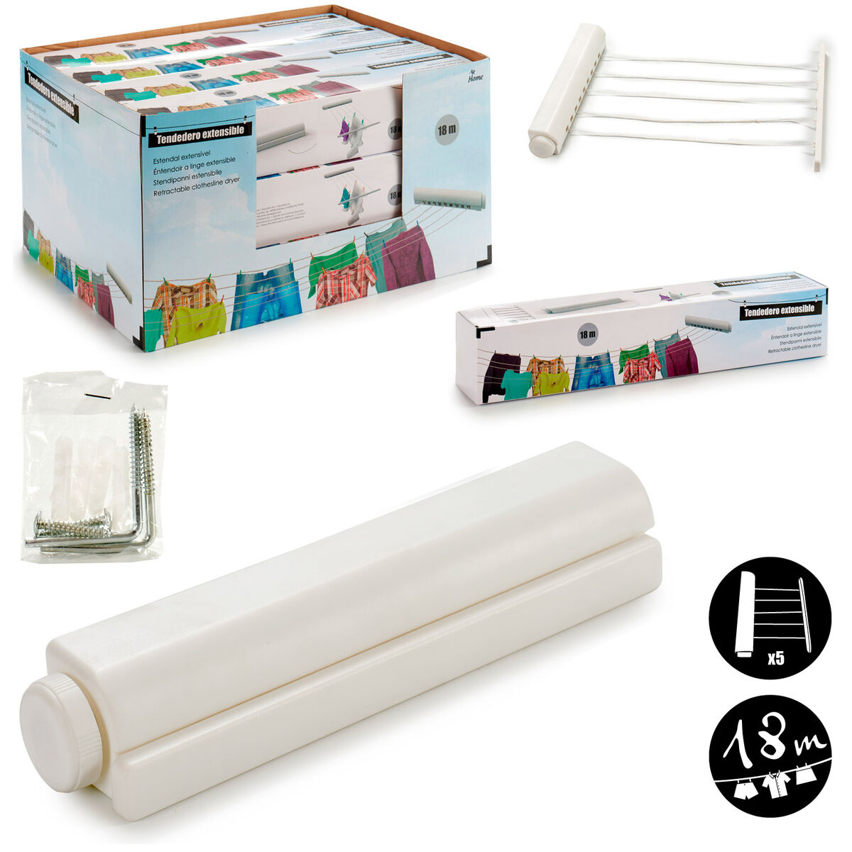 Torklina Kipit Vit Nylon polypropen 34,5 x 6 x 6 cm Utdragbar (12 antal) - 5