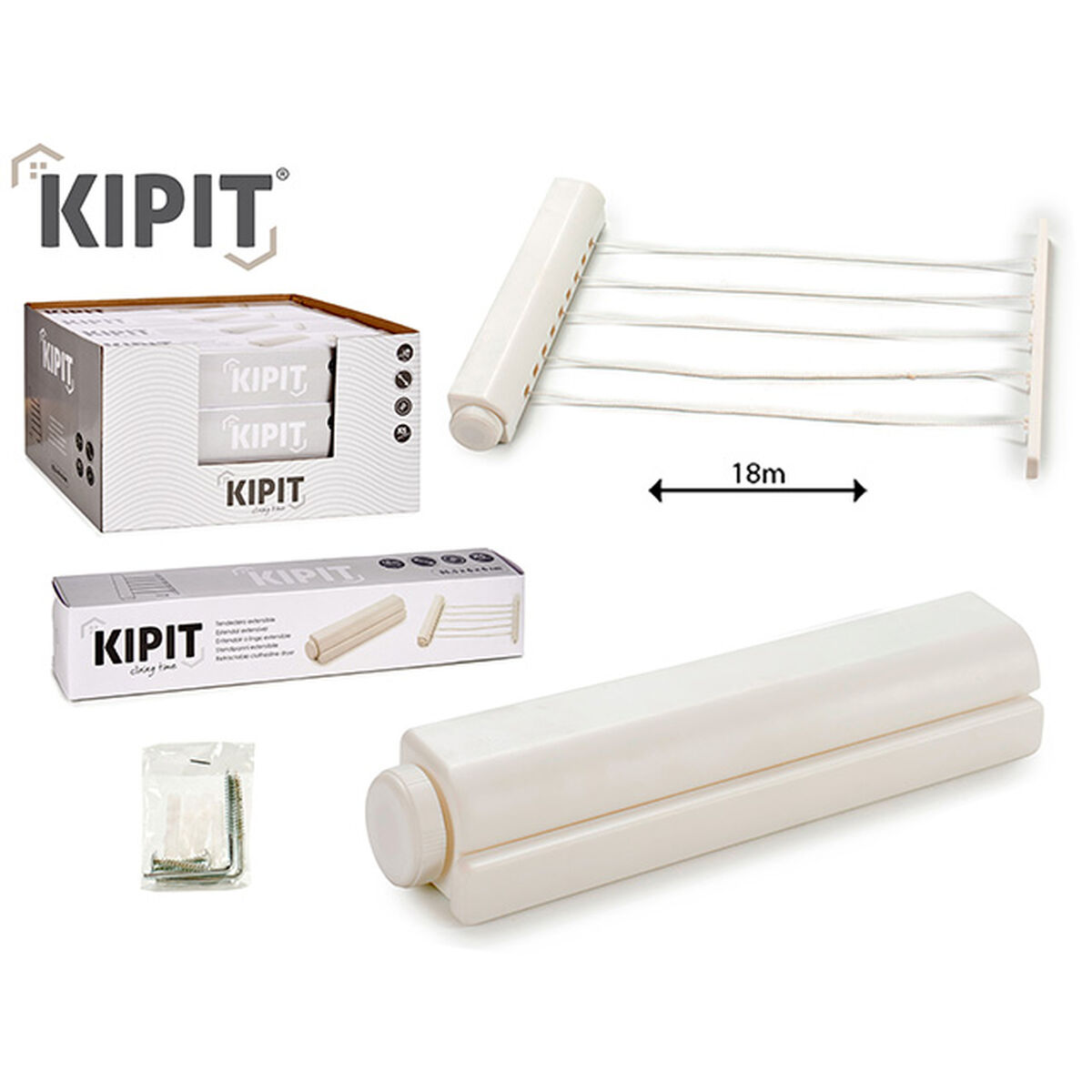 Torklina Kipit Vit Nylon polypropen 34,5 x 6 x 6 cm Utdragbar (12 antal) - 3