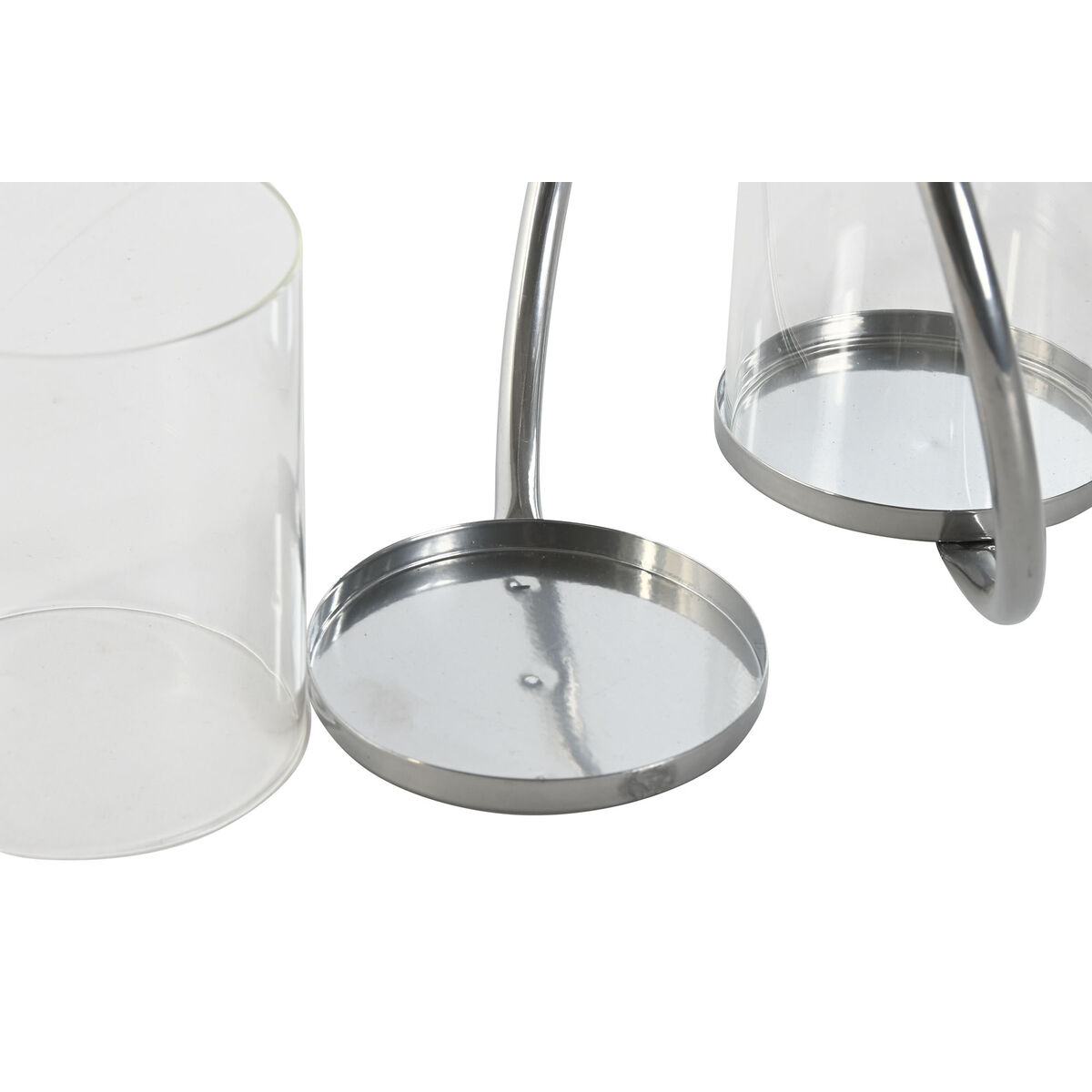 Ljusstakar Home ESPRIT Svart Silvrig Metall Glas 24 x 19 x 18 cm (2 antal) - 2